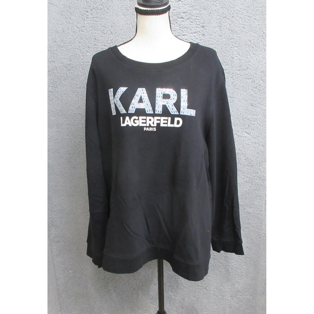 Karl Lagerfeld Paris Rhinestone Studded Sweatshirt Women 1X Black Logo Oversized